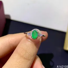 Cluster Rings 925 Pure Silver Chinese Style Natural Emerald Women's Classic Oval Two Color Justerable Gem Ring Fine Jewelry Support DE