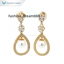 Gemme Tianyu 10k oro giallo 7.0mm perla rotonda con orecchini di gioielli con diamanti moissanite def vvs1 per le donne che indossano quotidianamente