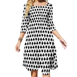 Dresses Poker Suits Pattern Casual Dress Playing Cards Retro Dresses Sexy Square Collar Street Wear Pattern Dress Large Size