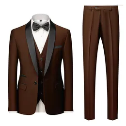 Erkek Takım Elbise Erkek 2023 Terno Slim Fit Kahverengi Balo Damat Erkek Takım Elbise Ceket Pantolon Yelek Erkekler Için Özel Yapılmış Düğün Sağdıç Smokin 3