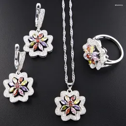 Necklace Earrings Set Funmode 3PCS Multicolor CZ Flower Shape Rope Link Chain For Women Bridal Pulseras Wholesale FS130