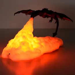 Dekorativa föremål Figurer 3D Room Decor Print LED Fire Dragon Ice Lamps Hem Desktop Laddningsbar Lampgåva för barn Familj 230627