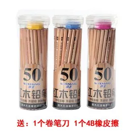 Markery ekologiczne heksagonalne wiadro ołówkowe z 50 kawałkami drewnianych piśmiennic o ołówku z temperami gumki