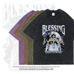 Męskie koszulki Exfine Mary Blessing T-Shrits Męskie streetwear bar barwnik T-koszulka Zwyciężona kwaśna mycie Krzyż T TOP Y2K Męskie ubranie 230627