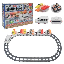Kök spelar mat barn låtsas spela kök elektriska spår leksaker simulering mat sushi leverans tåg rotary rail bil kit gåvor för barn flickor 230626
