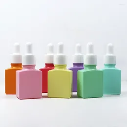 Storage Bottles 1Pcs 15ml Flat Square Dropper With White Caps 1/2 OZ Skin Care Serum Essential Oils Pure Dew Travel Glass Vials