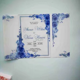 Raccoppiati rastrelliere blu bianca fiore di nozze decorazione di nomi acrilici chiari personalizzati con supporto per matrimoni a favore delle carte di invito x0710