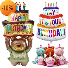 Latest Cartoon Bear Cake Foil Balloon Birthday Party Large 3-Layer Candle Cakes Balloons Baby Kids Shower Birthday Decoration Props Toy