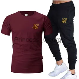 Herrspårsräder nya Siksilk Men Summer Leisure Set Tshirtpants Two Pieces Casual Tracksuit Male Sportswear Gym Brand Clothing Sweat Suit X0627