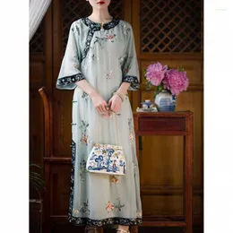 エスニック服スタイル長いチョンサム女性中国のドレスハンフ伝統的なローブベスティドチノムジェル大サイズビンテージQIPAO MT893