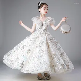 Etnik Giyim Zarif Prenses Pırıltılı Nefis Payetler Bling Elbise Kız Düğün Uzun Parti Örgün Önlük