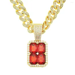 Pendant Necklaces Uwin Charm Mini Red Rhinestones Square Hip Hop Men Necklace With Free 24inch Rope Chain Jewelry Wholesale Drop