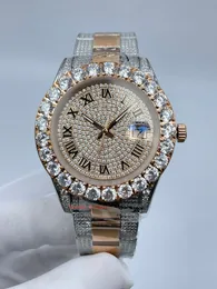 2023 Nya populära herrklockor Set Diamond Iced Wristwatch Handgjorda diamant inlagda rostfritt stål automatiska klockor romersk sifferskala 43mm