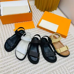 Luksusowe designerskie sandały Buty zewnętrzne dla kobiety zachodzące słońce komfortowe płaskie sandały slajdy Wysokiej jakości projektanci buty słynne luksusowe skórzane przesuwanie płaskie pięta