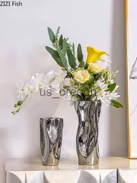 vazen keramische vaas zilveren bloemenvaas spiegel oppervlak kromgetrokken abstract bloemstuk keramische fles woondecoratie ornamenten x0630