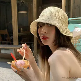 Gorras, novedad de verano, sombrero de paja, sombreros para el sol de playa al aire libre para Mujer, sombrero de cubo de Color sólido, Goros Caliente Para Mujer R230627