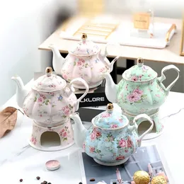 Butelki z wodą angielskie brytyjskie grzywny China Teapot 400 ml z bazą grzewczą Wysokotalową porcelanową ciepłą herbatę Zestaw ceramiczny piec 230627