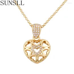 Pendant Necklaces SUNSLL Fashion White Cubic Zircon Hollow Gold Plated Heart Necklace For Women Bridal Wedding Party Jewelry Chain Gifts