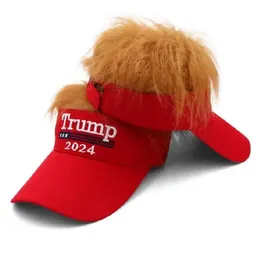 Trump 2024 kapelusze z włosami baseballowe czapki zwolennika zwolennika Trump Rally Parade Cotton Hats C92