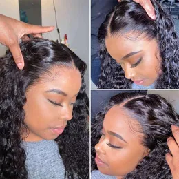 Глубокая волна фронтальный парик 13x4 перуанские кружевные передние парики из человеческих волос для чернокожих женщин вьющиеся прозрачные застежки