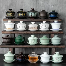 Zestawy herbaty ceramiczne gaiwan jingdezhen chińskie kungfu herbatę trzy talenty miski herbaciane duże spodek do herbaty