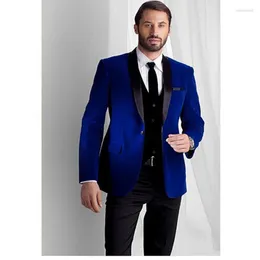 Mens Royal Blue Velvet Jacket Suit: Groom Tuxedo with Black Lapel