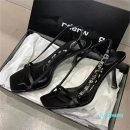 Moda 2023 Strass High Stiletto Heals Pumps Women Shoes Open Toe Sandals Strappy Sandals Sexy Ladies Summer Luxury Shoes