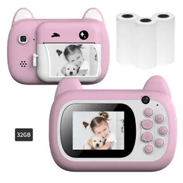 Toy Cameras 24MP Kids Instant Print Camera Portable Mini Thermal Printer med 24 -tums skärmbarn Selfie för flickor pojkar gåva 230626