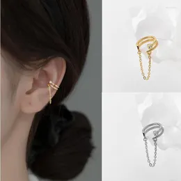 Brincos de argola 1 pç moda prata ouro cor dupla camadas cristal borla orelha punho para mulheres piercing falso clipe em jóias