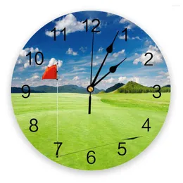 Wall Clocks Simple Living Room Clock Golf Course Lawn Blue Sky Coffee Shop Art Study Bedroom Modern Design Round Mute