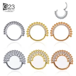 Navel Bell -knappringar ASTM F136 Runda örhängen Bead Septum Clicker Hoop Stud HANSED Segment Zircon Nose Ring Piercing Smycken för kvinnors 230626