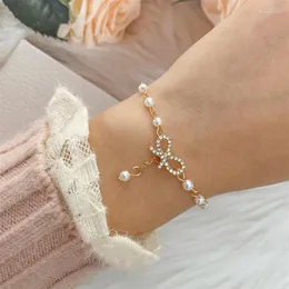 Bracelets à maillons mode coréenne fille arc perle Bracelet en cristal pour les femmes Simple charme chaîne bracelets fête bijoux cadeau