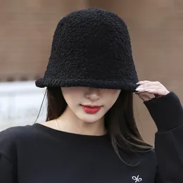 MAXSITI U Solid Soft Warm Imitation Lamb Wool Bucket Hat Women Winter Fashion Versatile Knitted Bacin Cap Harajuku Fishing Hats