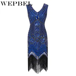 Dress Wepbel Women Vintage Dress 1920s Great Gatsby Dress Sequin Flapper Dress Prom Tassel Hem Dress