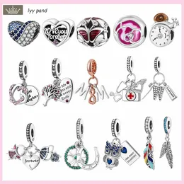 För Pandora Charms smycken 925 charmpärlor tillbehör mamma hjärtpärla rosa blommor charm set hänge