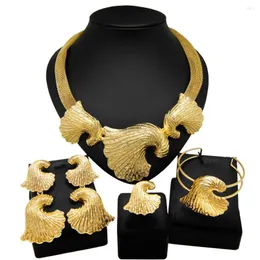 Halsbandörhängen Set Dubai Gold for Women Plating smycken 24K Original bladformad ring