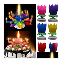 Party Decoration Musical Birthday Candle Magic Lotus Flower Candles Blossom Rotating Spin 14 Small Cake Topper Children Chopsticks H DHQP2