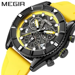 時計Megir Men's Watch Analogue Sport Chronograph Military Luminous Cloctz Quartz Watch with Fashion Silicone Strap Wrist Watch