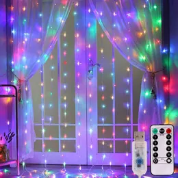Cortina de arco-íris LED Corda de Luzes Decoração de Natal Controle Remoto USB Guirlanda de Casamento Cortina de Lâmpada de Férias Para Quarto Lâmpada de Lâmpada 230626