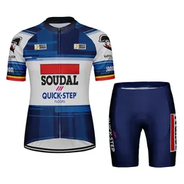 Set di maglie da ciclismo Team belga da donna Soudal Quick Step Set di maglie da ciclismo Pantaloncini con bretelle Tuta Abbigliamento da bicicletta MTB Downhill Road Bike Kit Abbigliamento 230626