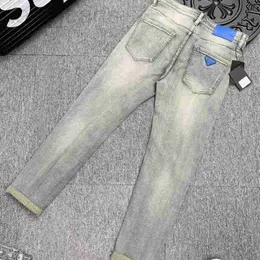 Mäns jeans designer designer stretch triangel smal ljusblå bokstav stretch märke lyxbyxor trend casual v57i