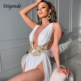 Casual Dresses Stigende Floral Appliques Night Club Women Deep V Neck Special Endan High Split Wedding Cocktail Party 23425