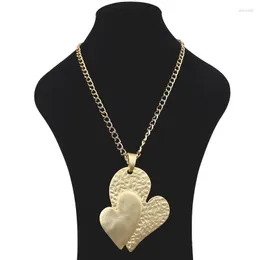 Łańcuchy 1 x Antique Gold Color Modna Moda Streszczenie Metalowe podwójne serca biżuteria Naszyjniki na długim łańcuchu Lagenlook 34