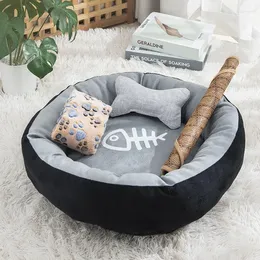 سرير قطط سرير مستدير دافئ للنوم عش الكلاب الناعمة سلة منتجات الحيوانات الأليفة وسادة حصيرة منزل الحيوانات أريكة هو