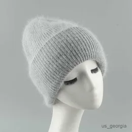 Bonés novos gorros de pele de coelho reais de luxo chapéu de inverno moda casual gorro de malha macio e quente R230627