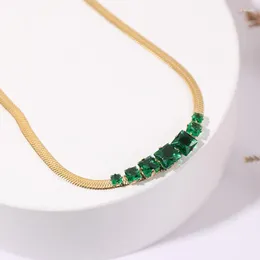 Choker LEEKER Green White Cubic Zirconia Stainless Steel Necklaces For Women Gold Color Chain On The Neck Jewelry Accessories 349 LK3