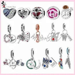 För Pandora Charm 925 Silver Pärlor Charms Mom Heart Bead Pink Flower Charm Set Pendant