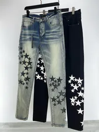 2023 Novos jeans masculinos Designer Denim Jeans Estrela de cinco pontas Buracos Jean skinny Calças homem motocicleta andando calças jeans finas