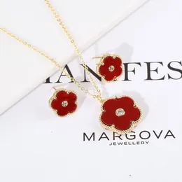 Wedding Jewelry Sets Zlrcon Flowers Flve Leaf Petals Women Lovely Sweet Fashlon Set 2pc Pendant Necklace Earrlngs Brldal Glfts Hlgh Quallty 230627