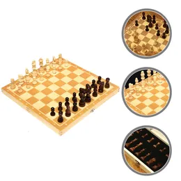 Chess Games Wooden Chess Toys Kids International Set Kit Checkerboard Checkers Training Props Child 230626